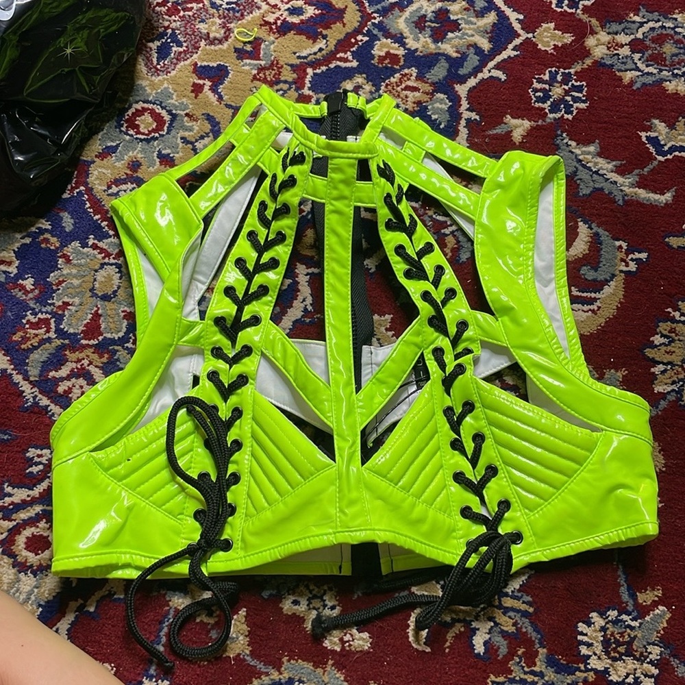 Dollskill current mood lace up bra top neon